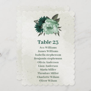 emerald green flowers seating chart card