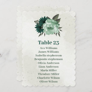 emerald green flowers seating chart card