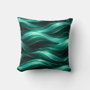 Emerald Green Fluid Wave Pattern Throw Pillow