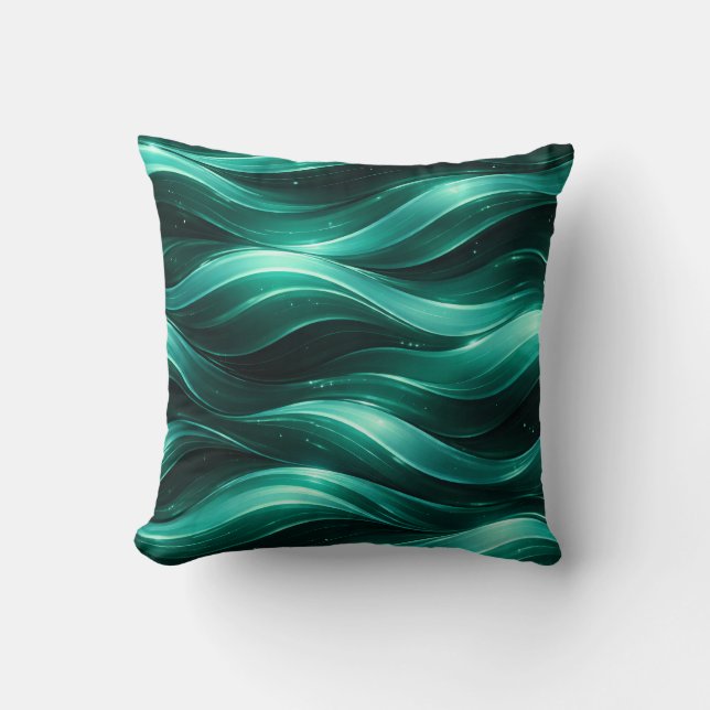 Emerald Green Fluid Wave Pattern Throw Pillow (Front)