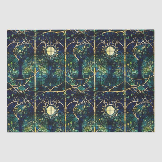 Emerald Green Forest Faux Stained Glass Pattern Tissue Paper (Front)