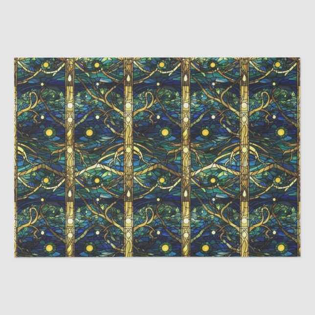 Emerald Green Forest Faux Stained Glass Pattern Tissue Paper (Front)
