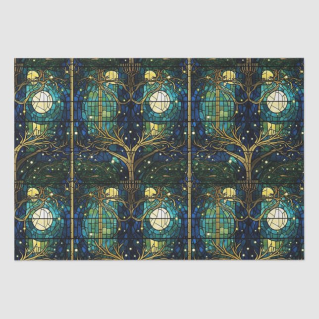 Emerald Green Forest Faux Stained Glass Pattern Tissue Paper (Front)