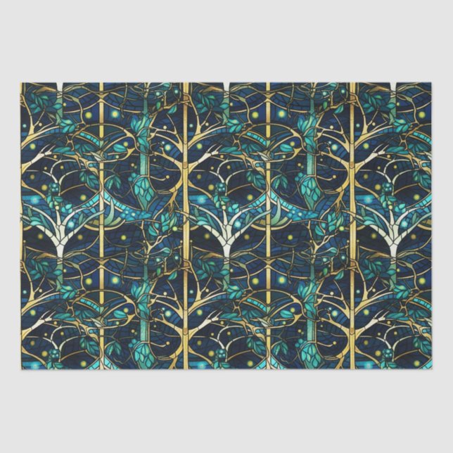 Emerald Green Forest Faux Stained Glass Pattern Tissue Paper (Front)