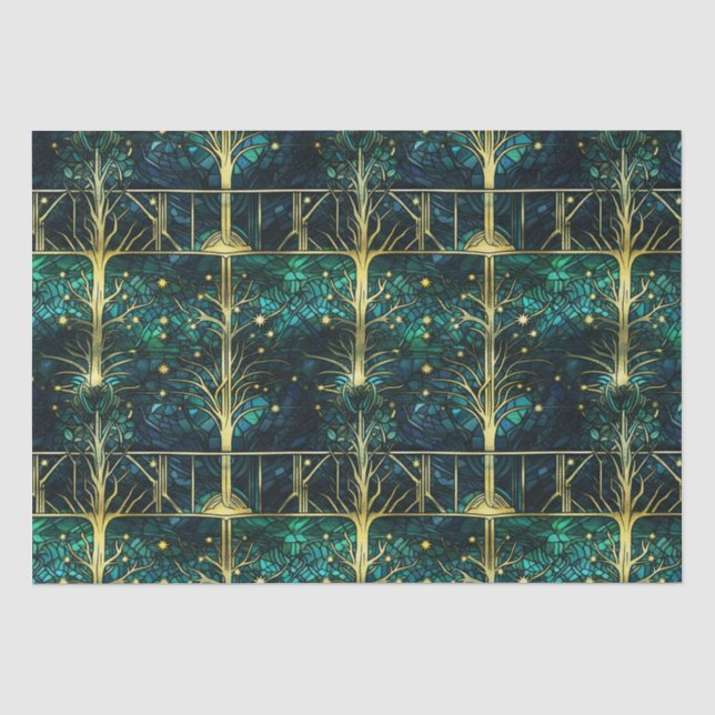 Emerald Green Forest Faux Stained Glass Pattern Tissue Paper (Front)