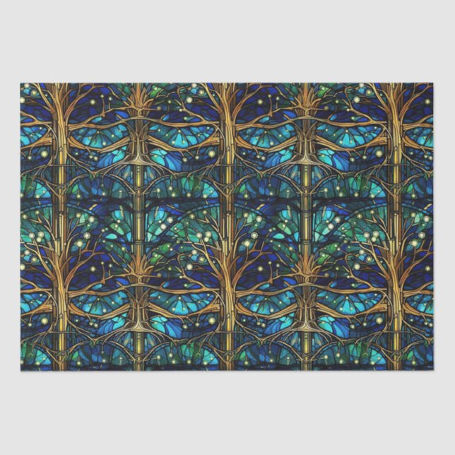 Emerald Green Forest Faux Stained Glass Pattern Tissue Paper (Front)