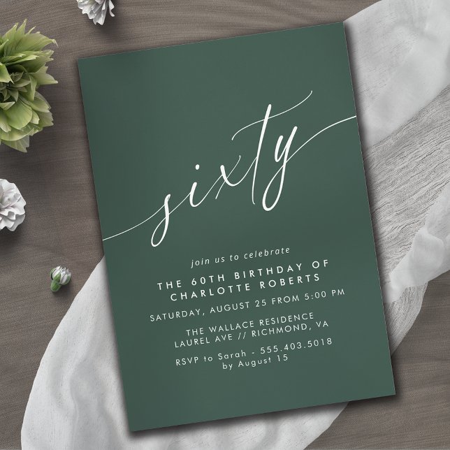 Emerald Green | Formal Calligraphy 60th Birthday Invitation (Creator Uploaded)