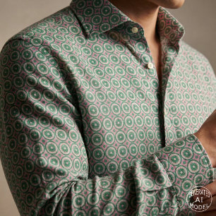 Emerald Green Fuchsia Pink Retro Geometric Pattern Fabric