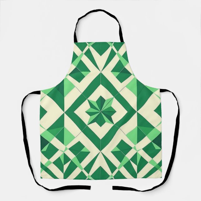Emerald Green Geometric Star Pattern Apron (Front)