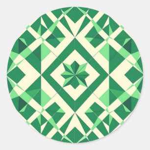 Emerald Green Geometric Star Pattern Classic Round Sticker