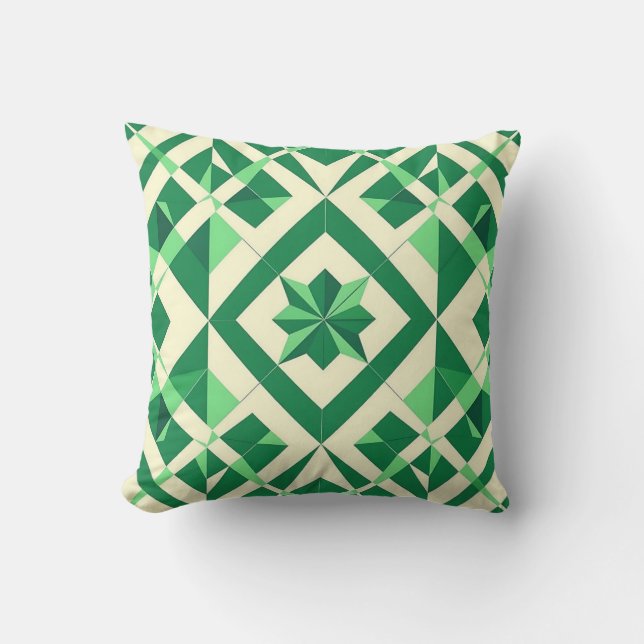 Emerald Green Geometric Star Pattern Cushion (Front)