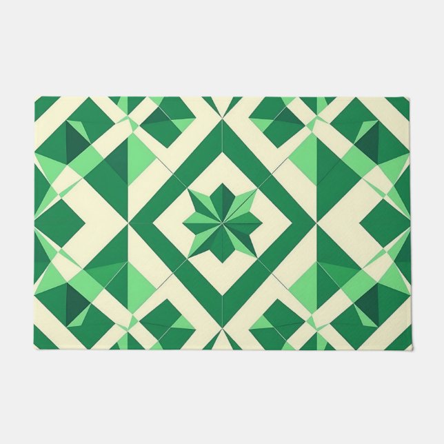 Emerald Green Geometric Star Pattern Doormat (Front)
