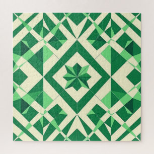 Emerald Green Geometric Star Pattern Jigsaw Puzzle