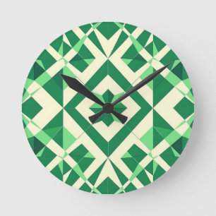 Emerald Green Geometric Star Pattern Round Clock