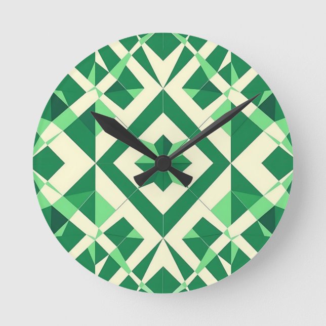 Emerald Green Geometric Star Pattern Round Clock (Front)