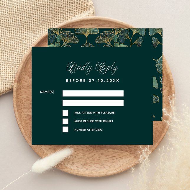 Emerald green ginkgo budget wedding response RSVP Flyer (Creator Uploaded)