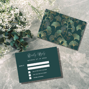 Emerald green ginkgo leaves wedding response RSVP Card
