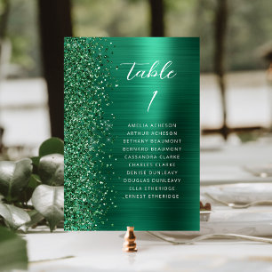 Emerald Green Glam Glitter Metallic Script Wedding Table Number