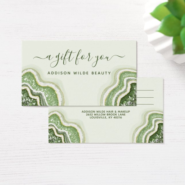 Emerald Green Glitter Agate Geode Luxe Gift Card (Desk)
