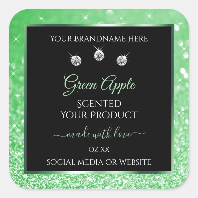 Emerald Green Glitter Black Product Label Diamonds (Front)