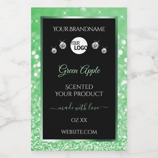 Emerald Green Glitter Black Product Labels Logo (Single Label)