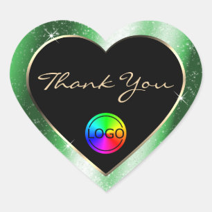 Emerald Green Glitter Frame Thank You with Logo Heart Sticker