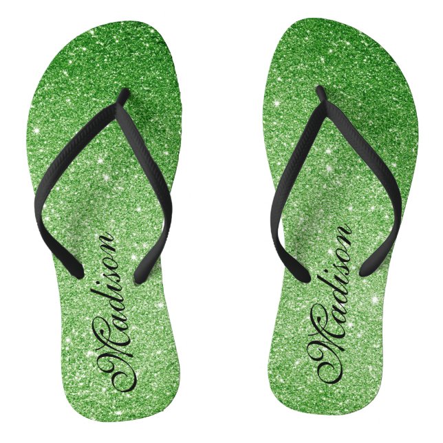 Emerald Green Glitter Glitz & Glam Personalised Fl Flip Flops (Footbed)