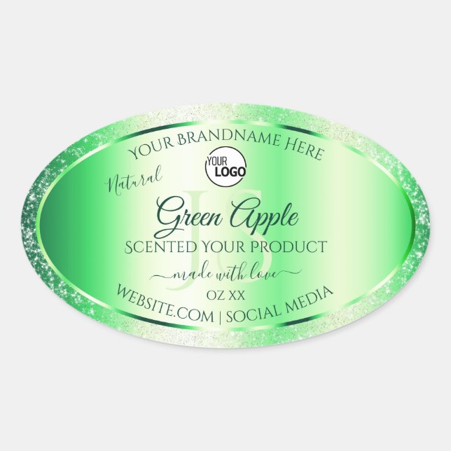Emerald Green Glitter Product Labels Monogram Logo (Front)