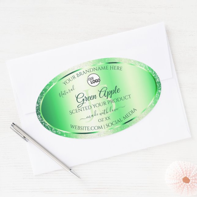 Emerald Green Glitter Product Labels Monogram Logo (Envelope)