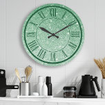 Emerald Green Glitter Roman Numeral Sparkle Girly Large Clock<br><div class="desc">Emerald Green Glitter Roman Numeral Sparkle Girly Large Clock</div>