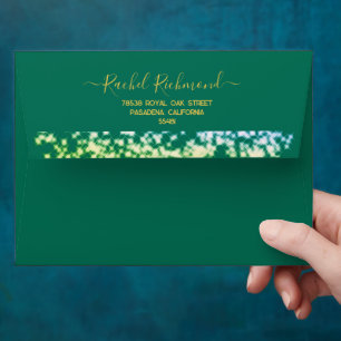 Emerald Green Glitter Silver Elegant Modern Envelope