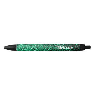 Emerald Green glitter sparkles Personalise Black Ink Pen