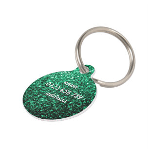 Emerald Green glitter sparkles Personalise Pet Tag