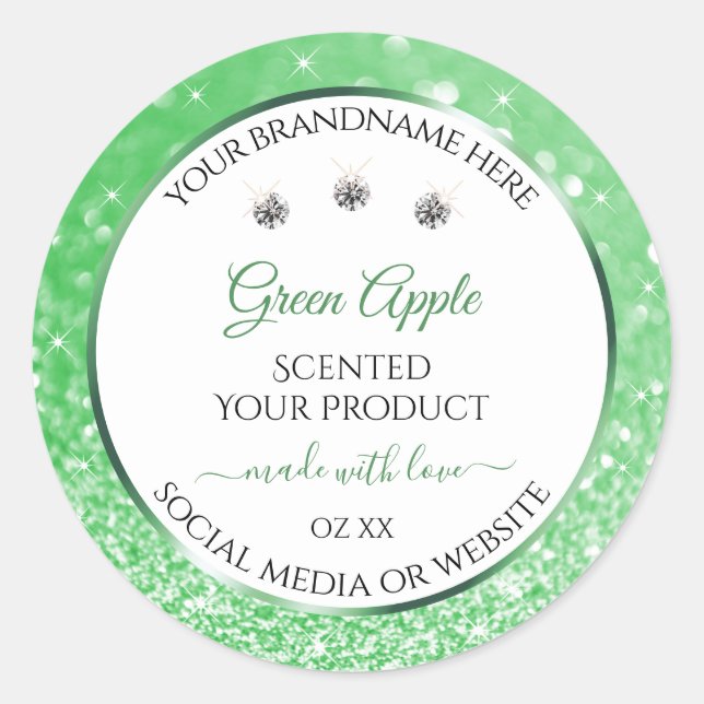 Emerald Green Glitter White Product Labels Jewels (Front)