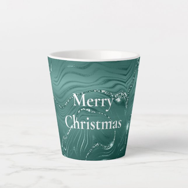 Emerald Green Glitzy Marble Latte Mug (Front)