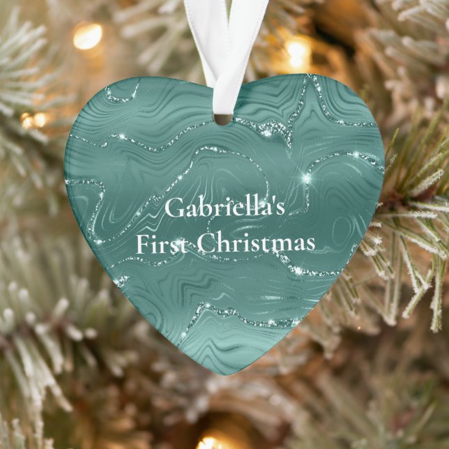 Emerald Green Glitzy Marble Personalised Christmas Ornament (Tree)