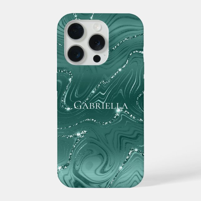 Emerald Green Glitzy Marble Personalised iPhone Case (Back)