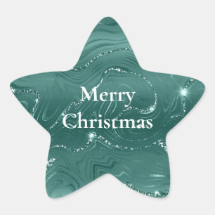 Emerald Green Glitzy Marble Star Sticker