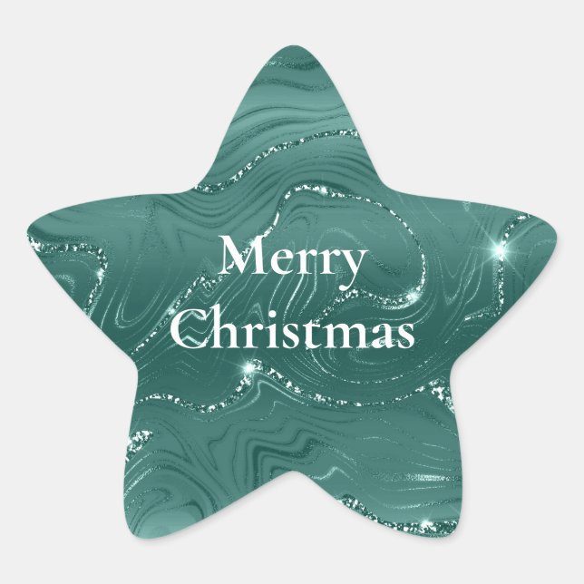 Emerald Green Glitzy Marble Star Sticker (Front)