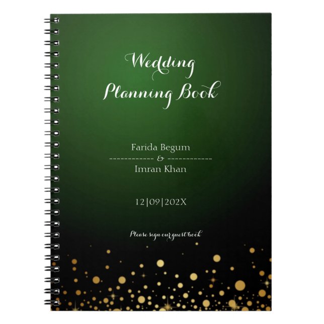 Emerald Green Glitzy Wedding Planning  Book (Front)