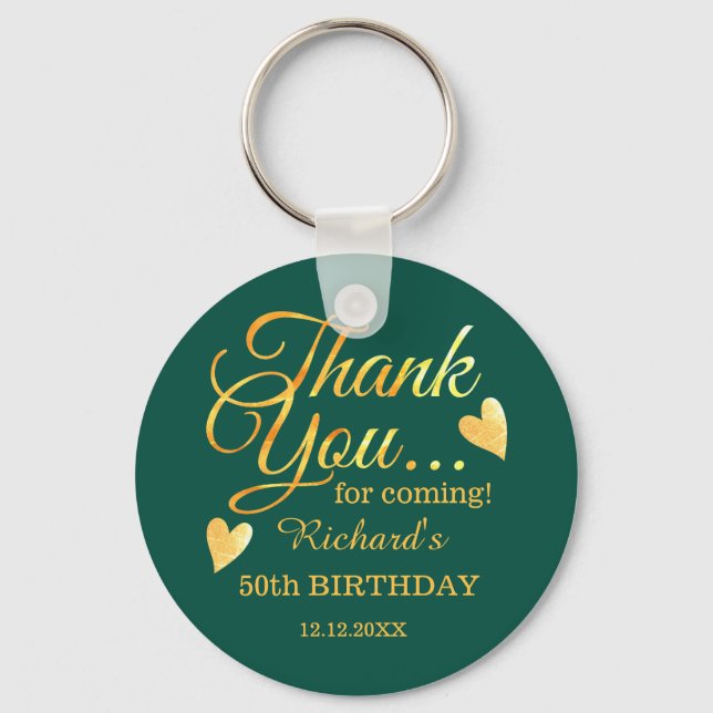 Emerald Green Gold 50 Birthday Thank You Favour    Key Ring (Front)