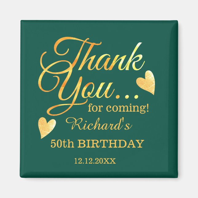 Emerald Green Gold 50 Birthday Thank You Favour    Magnet (Front)
