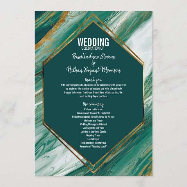 Emerald Green Gold Abstract Agate Marble Program Programme (Front)