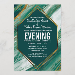 Emerald Green Gold Abstract Agate Marble Reception Invitation