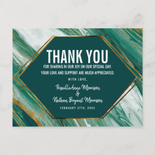 Emerald Green Gold Abstract Agate Marble Thank You Postcard