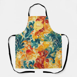 Emerald Green & Gold Abstract Paisley Leaves (3) Apron