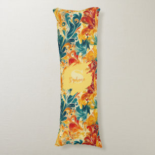 Emerald Green & Gold Abstract Paisley Leaves (3) Body Cushion