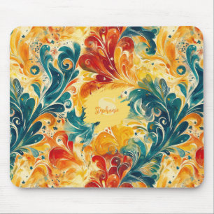 Emerald Green & Gold Abstract Paisley Leaves (3) Mouse Mat