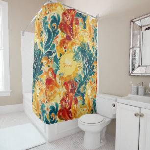 Emerald Green & Gold Abstract Paisley Leaves (3) Shower Curtain