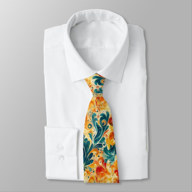 Emerald Green & Gold Abstract Paisley Leaves (3) Tie (Tied)